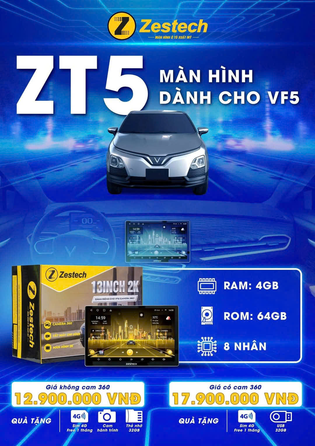Màn hình Zestech VF5 13inch - Sản Phẩm Mới Ra Mắt