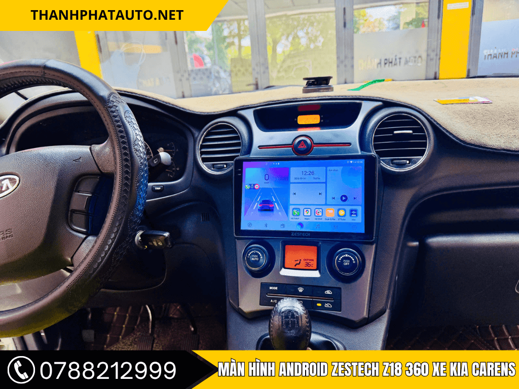 Màn hình Android Zestech Z18 360 lắp đặt trên xe Kia Carens, hiển thị giao diện ZUI hiện đại, tích hợp camera 360 độ toàn cảnh, âm thanh sống động. Hình ảnh thực tế thi công tại Thành Phát Auto – trung tâm lắp đặt màn hình Android ô tô chính hãng tại Tây Ninh.