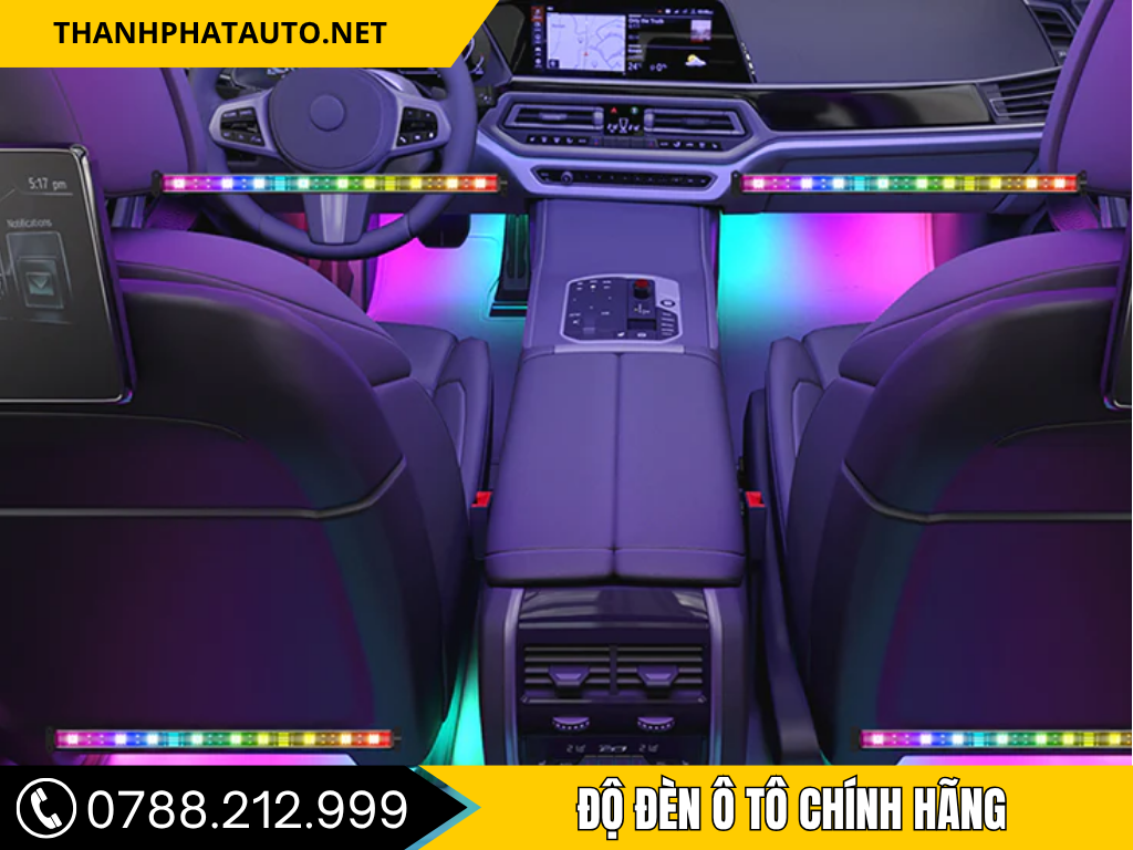 Độ đèn nội thất ô tại Thành Phát Auto lắp đặt dải đèn LED đổi màu, ánh sáng đa sắc, sang trọng và thẩm mỹ.