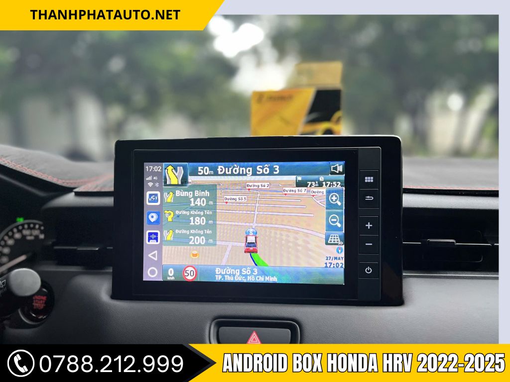 android box xe Honda HRV hiển thị bản đồ dẫn đường, được nâng cấp bằng Android Box Ô Tô Tại Biên Hòa từ Thanh Phát Auto."