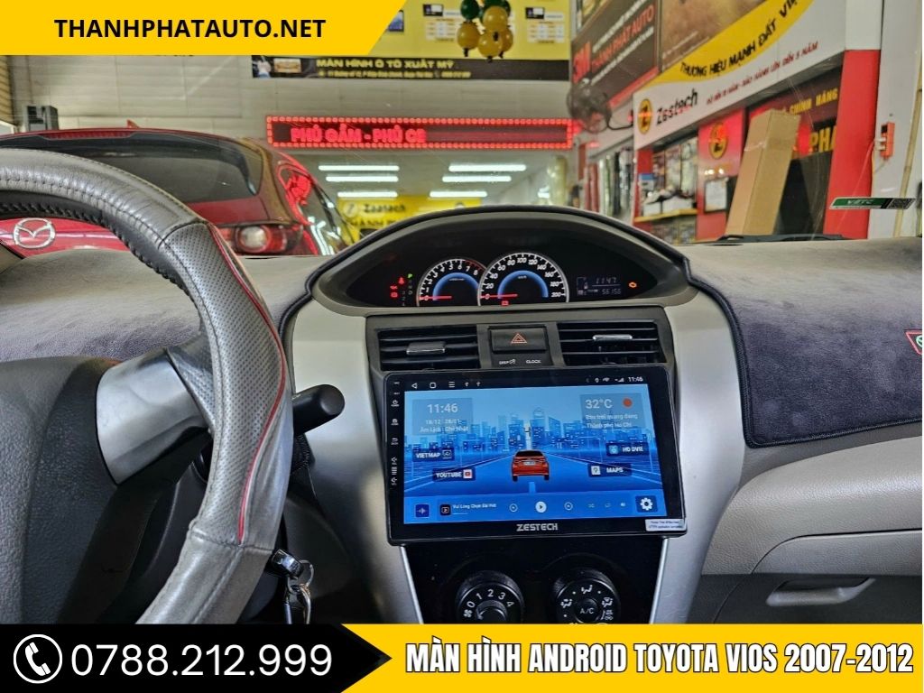 Màn hình Android Zestech cho Toyota Vios 2007-2012, màn hình lớn cho phép dễ dàng điều khiển ứng dụng và xem bản đồ.