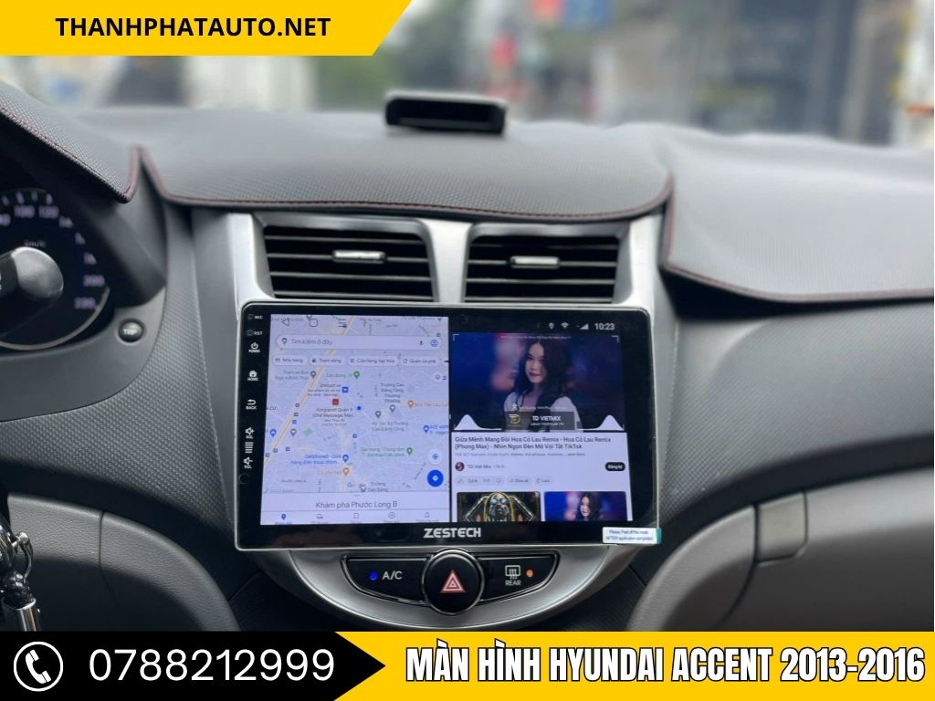 Màn Hình Android Hyundai Accent 2013–2016, vừa xem video YouTube, vừa theo dõi bản đồ Google Maps. Tính năng này giúp người lái giải trí và định hướng cùng lúc mà không cần chuyển đổi ứng dụng, mang lại trải nghiệm công nghệ thông minh như trên các dòng xe cao cấp.