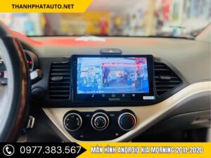 Màn hình android Kia Morning 2011-2020 chạy giao diện áp suất lốp và hệ thống cảnh báo trực quan.