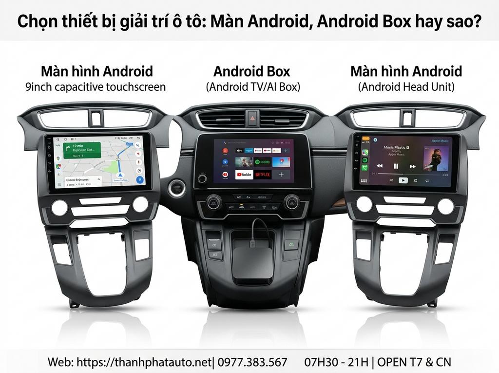 Chọn thiết bị giải trí ô tô: Màn Android, Android Box hay sao?