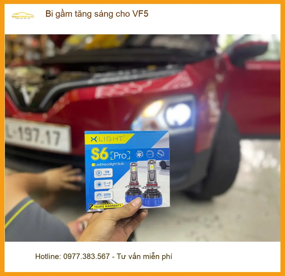 Anh Tùng độ bi gầm tăng sáng cho VinFast VF5 ở Quận 9 vì đèn zin không đủ sáng.