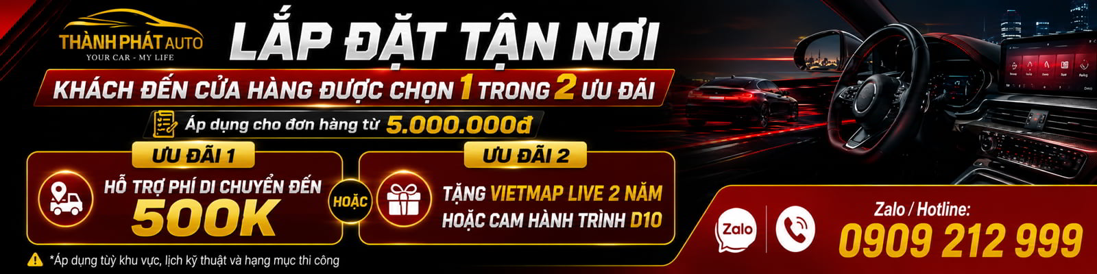 Thành Phát Auto lắp đặt tận nơi hỗ trợ phí di chuyển đến 500K