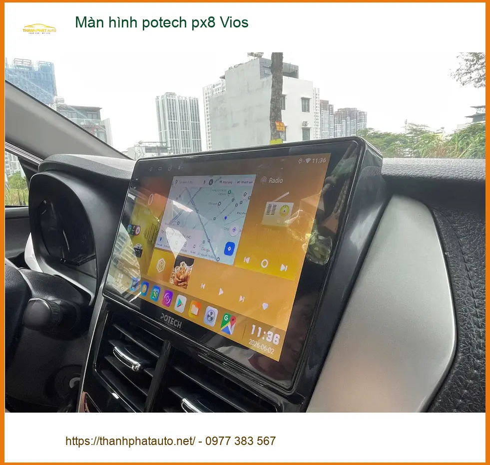 Chị Mai nâng cấp màn hình Potech PX8 cho Vios tại Quận 9 vì màn zin quá cũ và thiếu tính năng ảnh thực tế 3