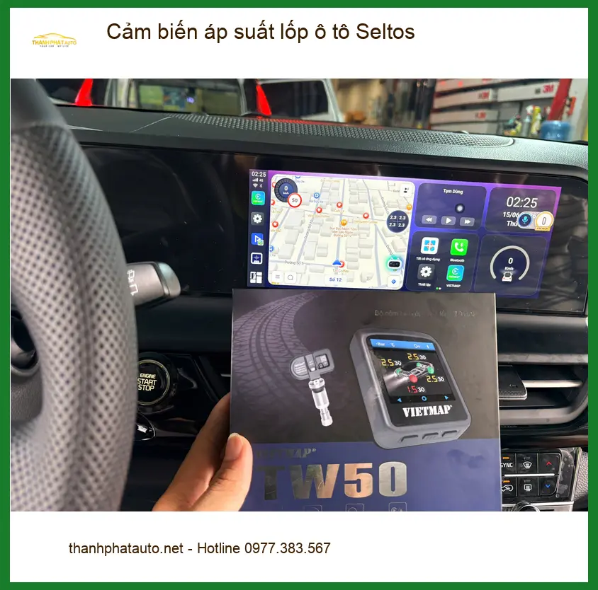 Chị Hà Vy lắp cảm biến áp suất lốp ô tô Seltos Quận 1 đảm bảo an toàn
