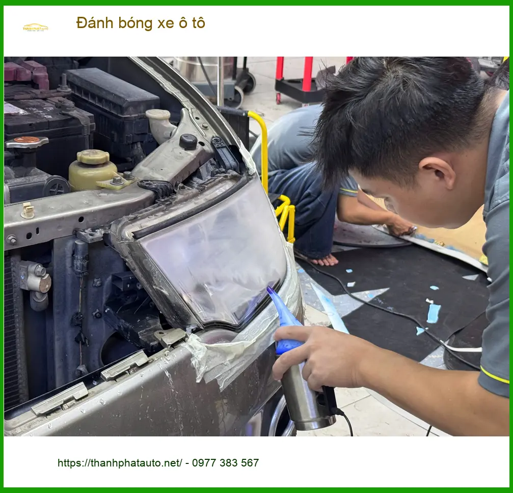 Chị Thuỳ Dung đánh bóng xe ô tô Hyundai Accent tại Quận 10 để xe luôn sáng bóng