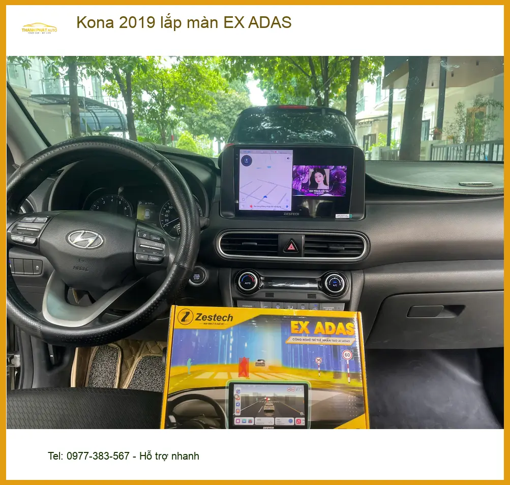 Anh Khải lắp màn hình EX ADAS cho Kona 2019 tại Quận Bình Chánh để lái xe an toàn