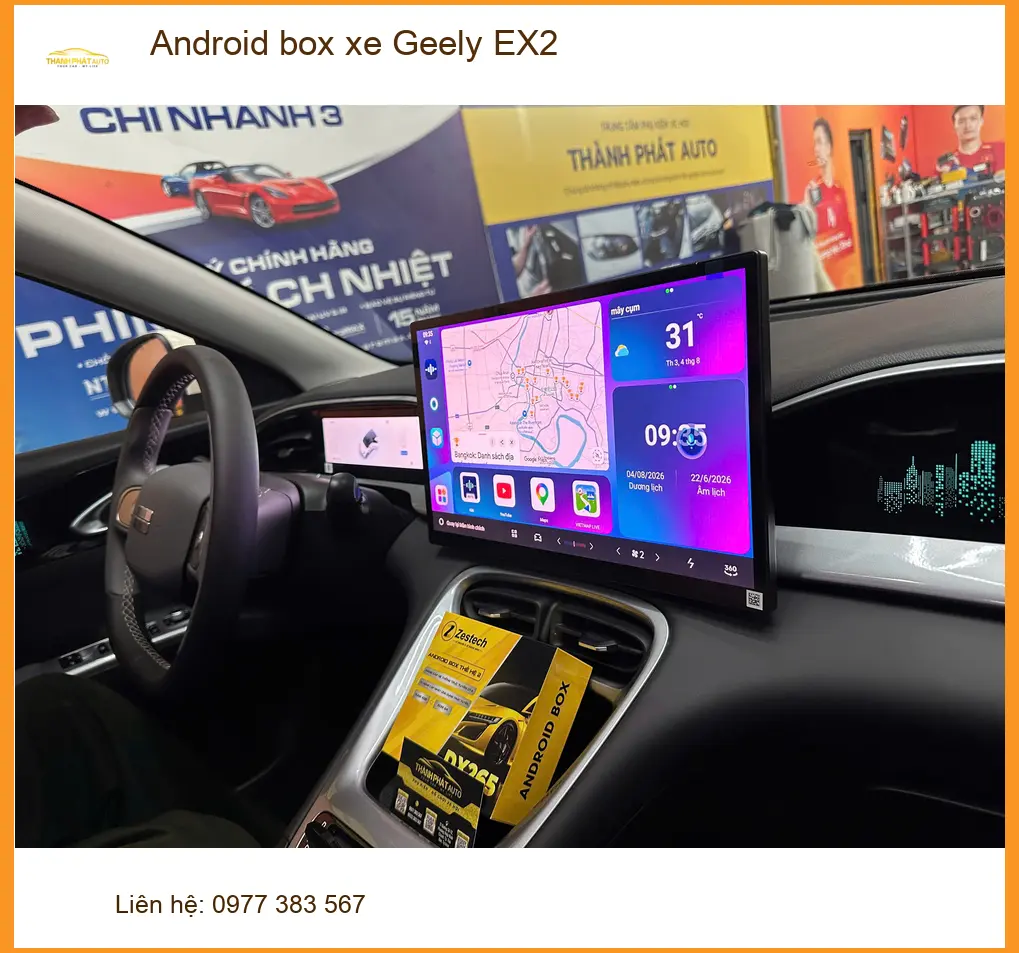 Anh Quang lắp Android box xe Geely EX2 tại Quận Gò Vấp để xem YouTube và dẫn đường ảnh thực tế 2