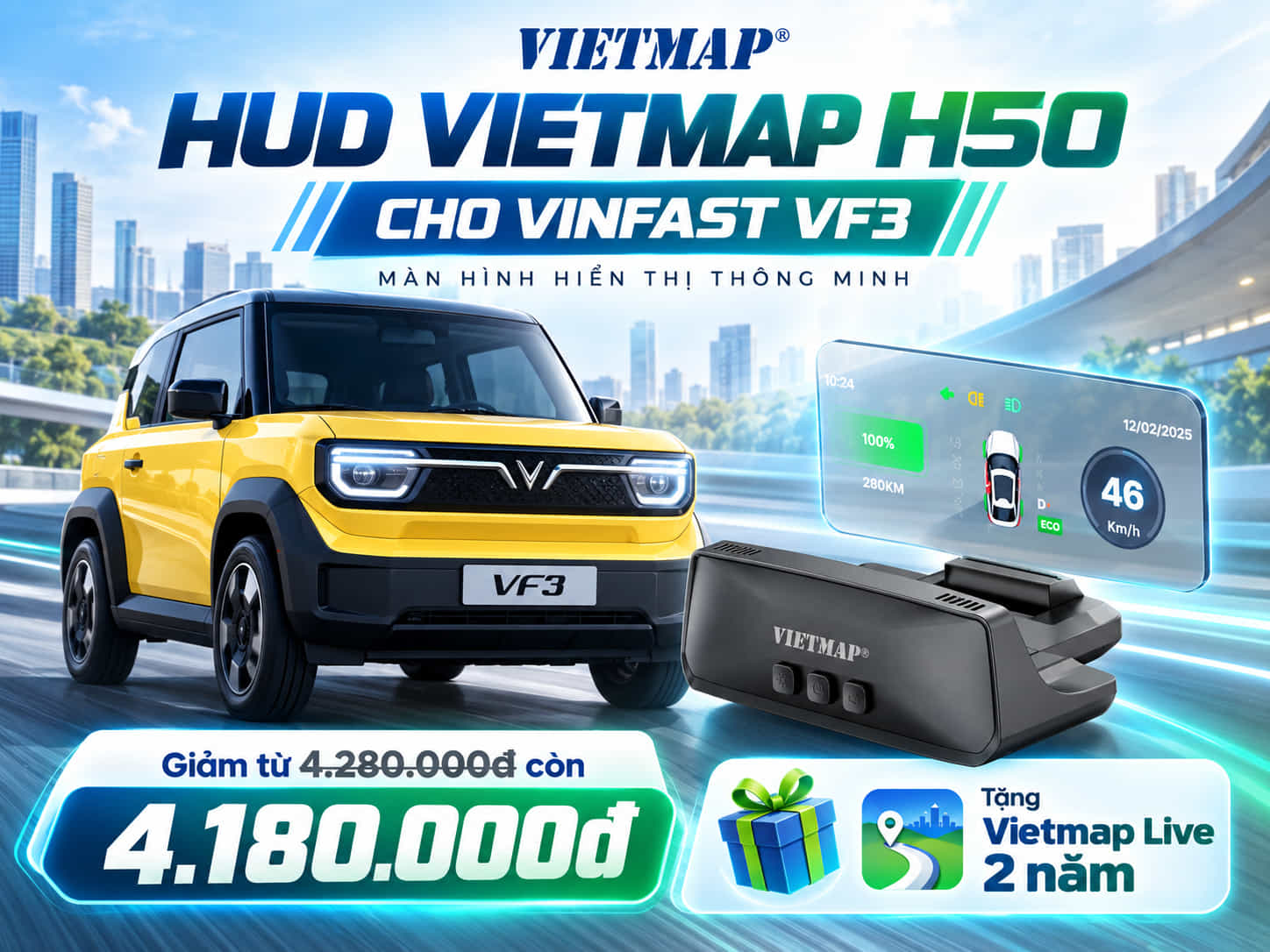 HUD Vietmap H50 Cho Xe VF3