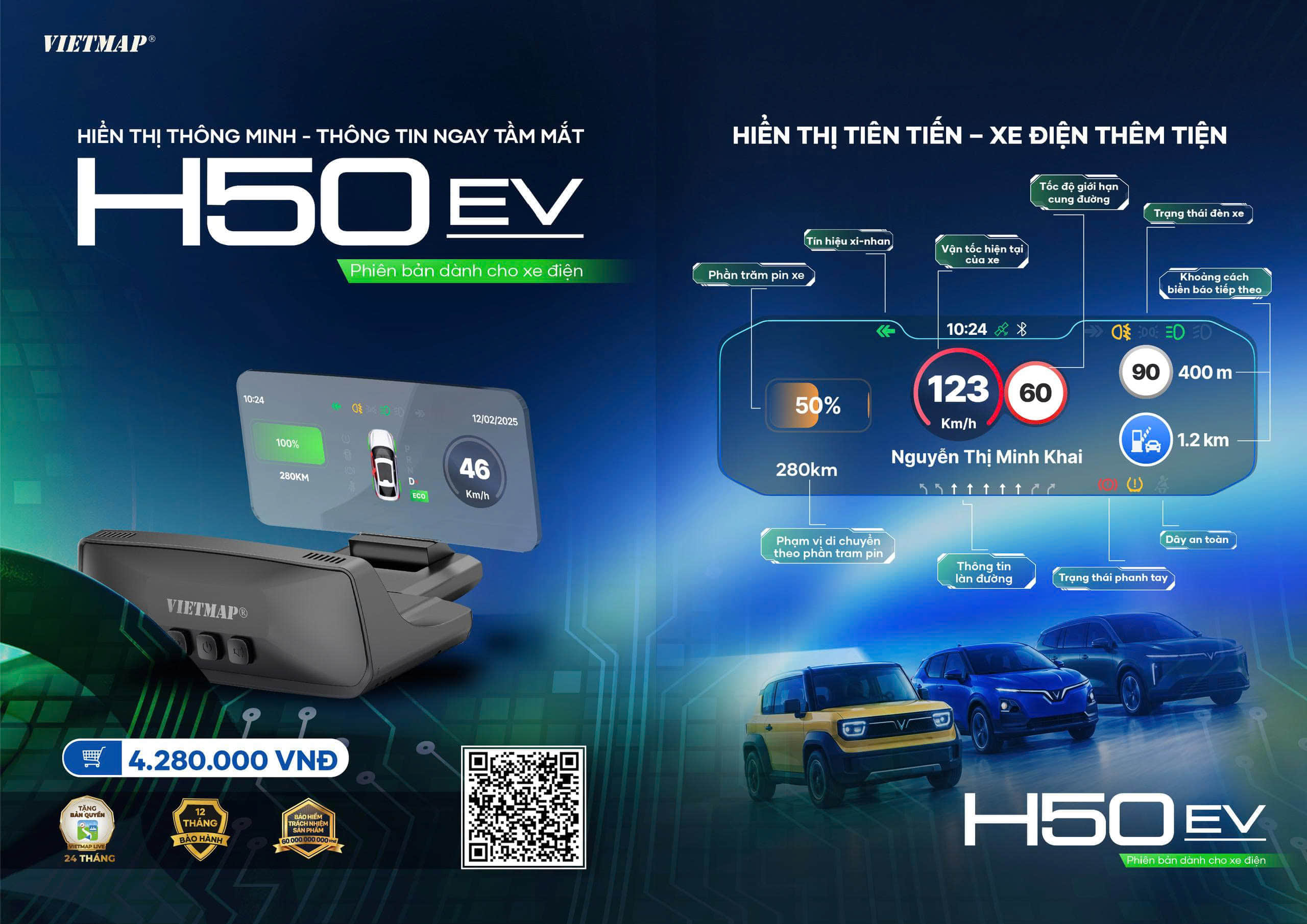 HUD Vietmap H50 Cho Xe VF3