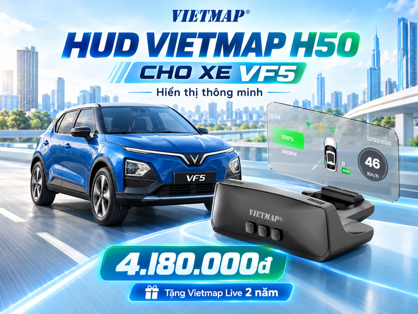 HUD Vietmap H50 Cho Xe VF5