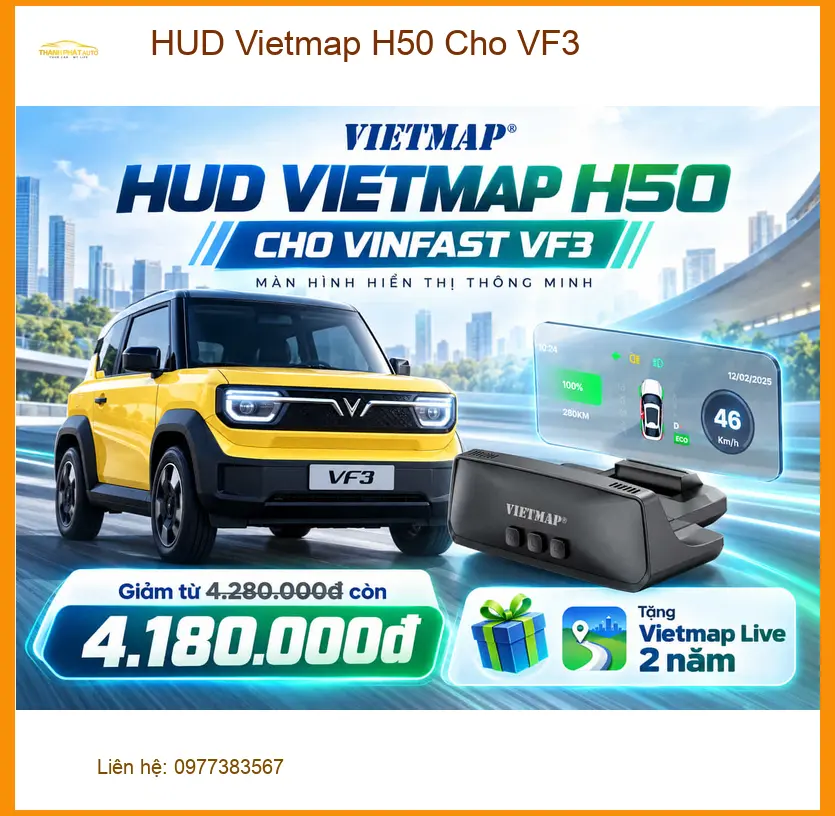 Chú Cường lắp HUD Vietmap H50 cho VinFast VF3 tại Quận 9 để lái xe an toàn hơn ảnh thực tế 2
