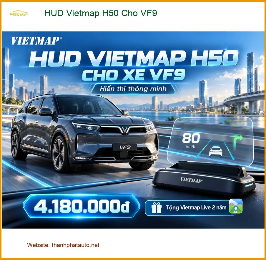 Chú Vĩnh lắp HUD Vietmap H50 cho VinFast VF9 tại Thủ Đức để theo dõi tốc độ dễ hơn