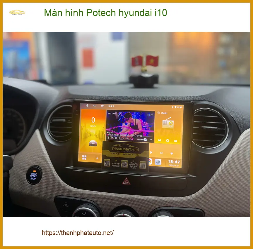 Anh Khải lắp màn hình Potech cho Hyundai i10 tại Tân Bình, nâng cấp công nghệ giải trí ảnh thực tế 3